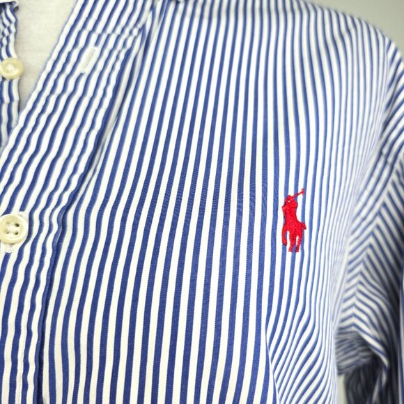 Ralph Lauren Blue Label Slim Fit Navy White Striped Poplin Button Down Shirt - Picture 7 of 11